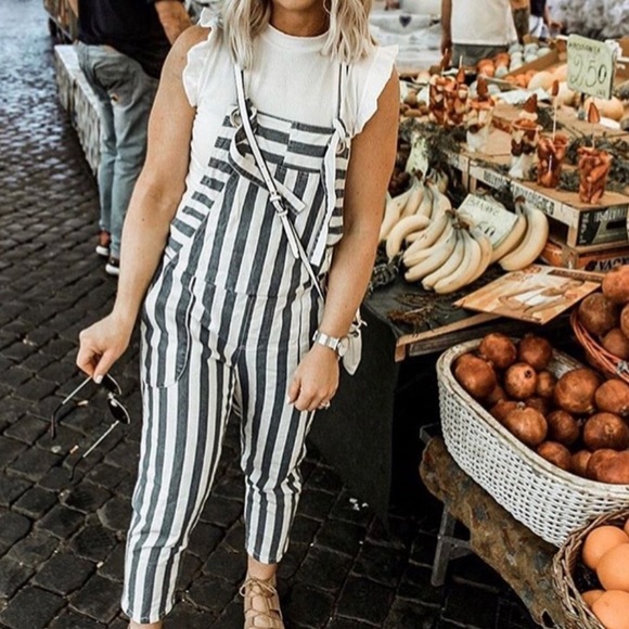 Signature8 Pants - Striped denim overalls